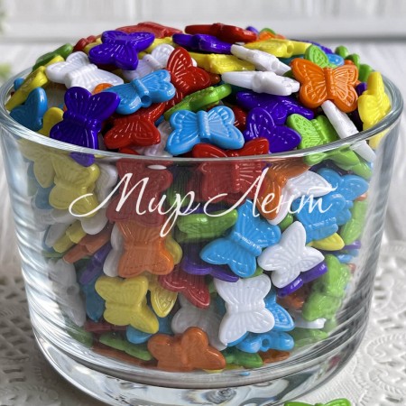 Бусина бабочка, 14 мм, цветной микс, упаковка 500 г