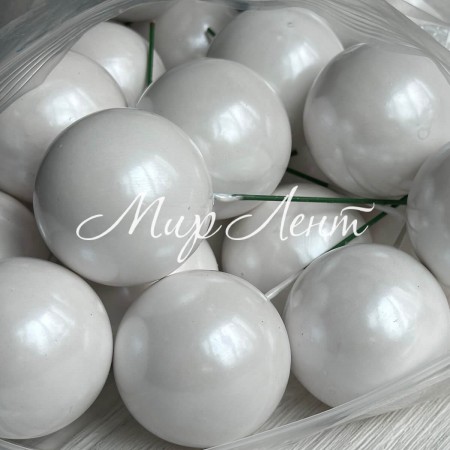 Шарик глянцевый на проволоке, 40 мм, белый, упаковка 50 шт.
