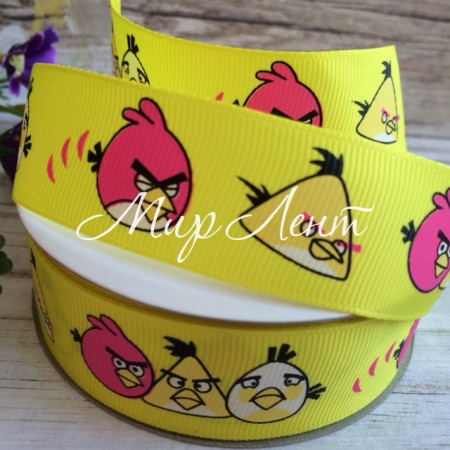 Репс 2,5 см, Angry birds, желтый, рулон 23 м