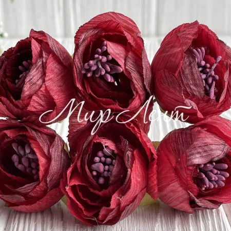 Піон тканинний жатка, 4 см, червоний, упаковка 30 шт.