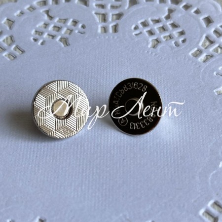 Магнит с кнопкой и крышечкой, 14 мм, серебро, шт.