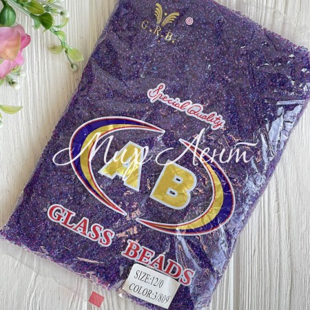 Бисер прозрачный с малиновой серединкой, размер 12/0, темно-фиолетовый (3/809), упаковка 400 г