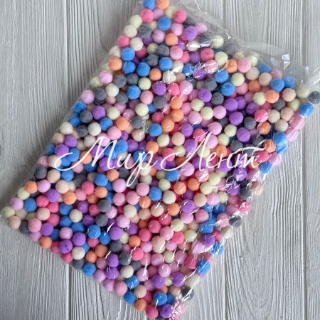 Помпоны бархатные (пастельные), 1,5 см, пастельный микс, упаковка 500 шт.