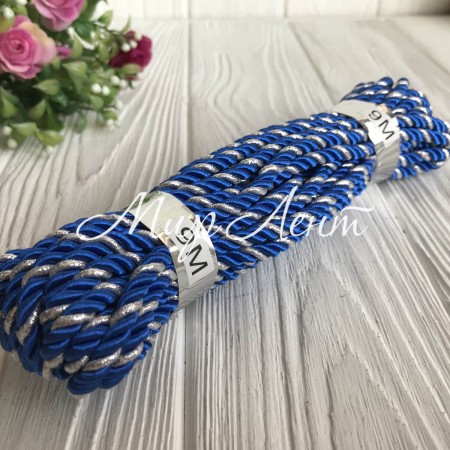 Шнур декоративний, 5 мм, темно-синій з сріблом, рулон 9 м