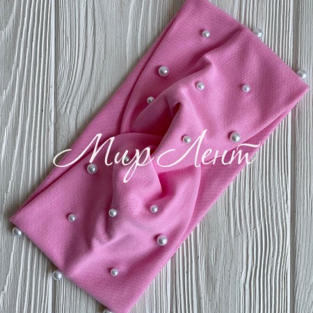 Повязка трикотаж с жемчугом, 11х21 см, розовая, шт.