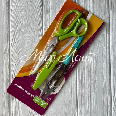 Набор ножницы длинные, ножницы для ниток, метр, салатовые, набор 3 шт.