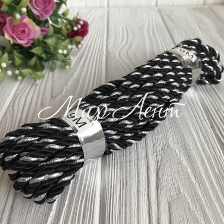 Шнур декоративный, 5 мм, черный с серебром, рулон 9 м