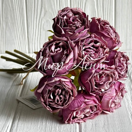 Букет кучерявой розы, 4х23 см, фиолетово-сиреневый, букет из 9 шт.
