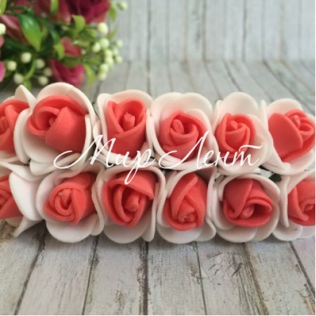 Роза 1,5-2 см, бело-алая, упаковка 12 пучков (144 шт.)