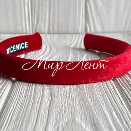 Обруч велюр-блеск тонкий, 1,8 см, красный, шт.