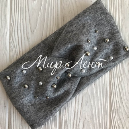 Повязка ангора с микс жемчугом, 10,5 см, серая, шт.
