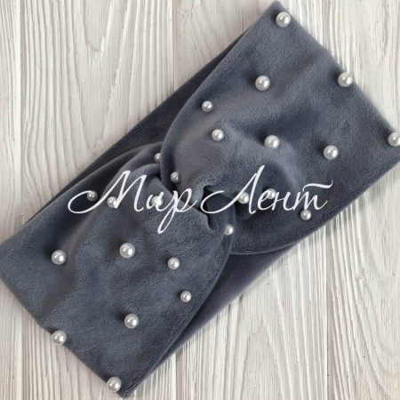 Повязка спорт велюр с жемчугом, 11 см, серый, шт.