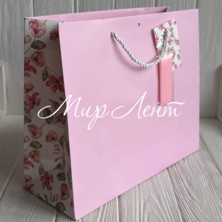 Подарунковий пакет з квітковим принтом (J01189), 31х26х12 см, рожевий, упаковка 12 шт. 