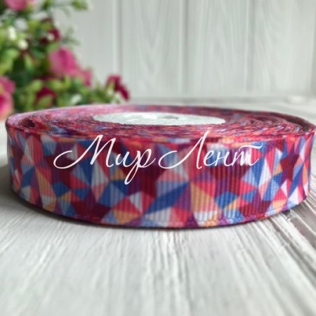 Репс 1,5 см, разноцветный калейдоскоп, рулон 23 м