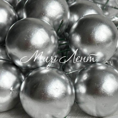 Кулька глянцева на проволоці, 40 мм, срібло, упаковка 50 шт.