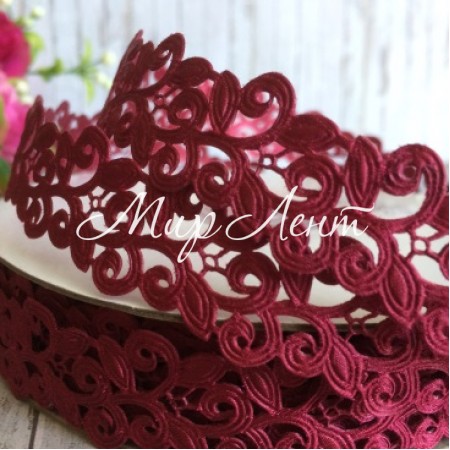 Стрічка-мереживо, 2 см, бургунди, рулон 20 м