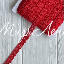 Кружево вязаное (D03501), красное, 10 мм, рулон 45 м