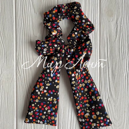 Резинка Твилли жатка бант в цветочек, 27 см, черная с хлопком, шт.