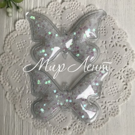 Силиконовая бабочка с наполнителем, 7х4,5 см, белые звезды, упаковка 20 шт.