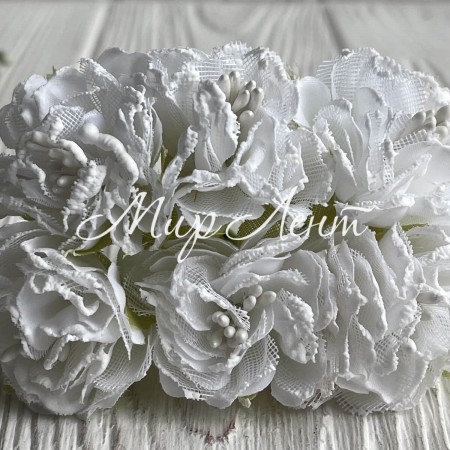 Хризантема тканевая с белым кантом, 4,5 см, белая, упаковка 48 шт.