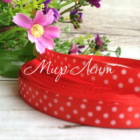 Атлас 0,9 см горох, красный, рулон 45 м