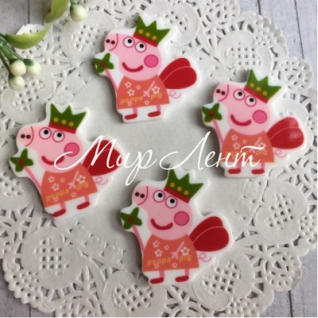 Кабошон, Свинка Пеппа фея, 3,4х2,7 см, с оливковой короной и волшебной палочкой, упаковка 25 шт.