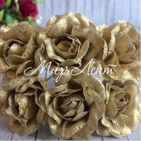 Роза тканевая с блеском, 3,5 см, золото, упаковка 36 шт.
