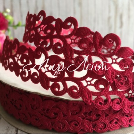 Лента-кружево, 2 см, пунцовый, рулон 20 м
