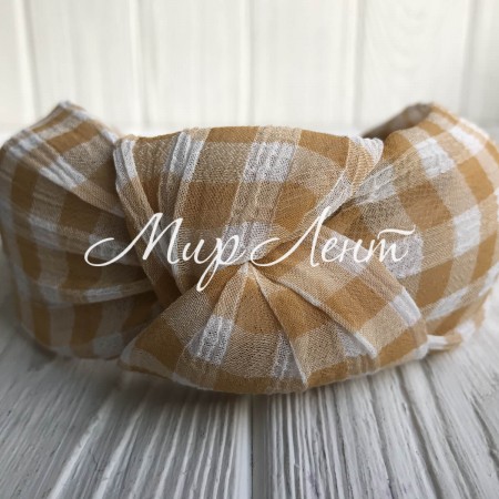 Обруч чалма шотландка, 4,5 см, горчично-белый, шт.