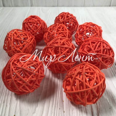 Ротанговый шарик, 5 см, оранжевый, упаковка 10 шт.