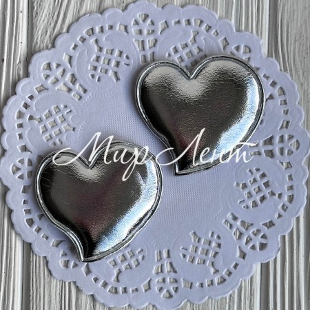 Аппликация/патч, сердечко (экокожа), 4,7 см, серебро, упаковка 20 шт.