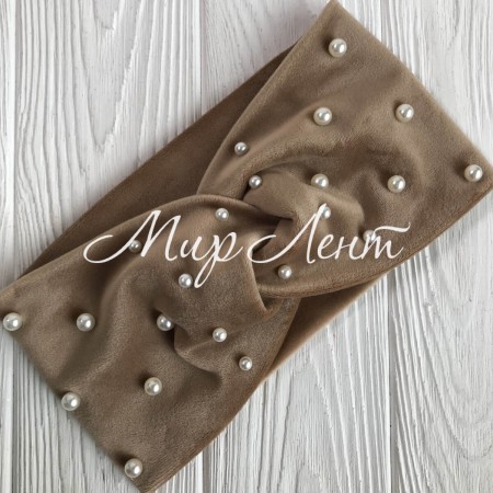 Повязка спорт велюр с жемчугом, 11 см, карамельный, шт.