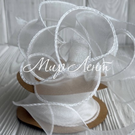 Лента-волна с органзы (D30332), 4 см, айвори, рулон 9 м