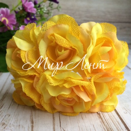 Роза с тканью, 3,5 см, желтая, упаковка 36 шт.