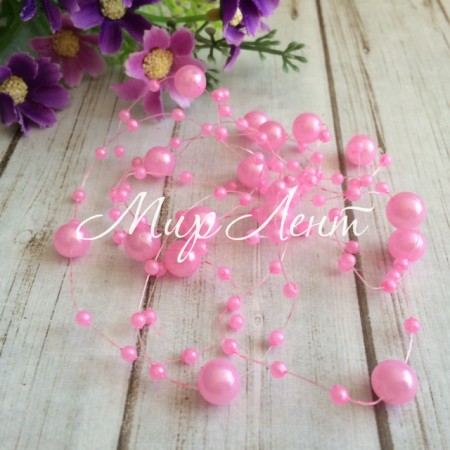 Бусины на леске, 3-8 мм, ярко-розовые, упаковка 40 нитей