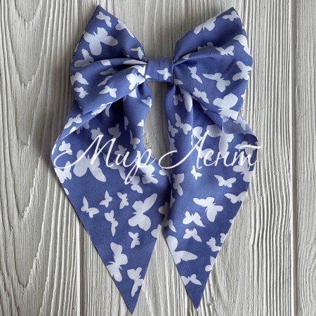 Резинка (уточка) маленький бант платок с бабочками, 14х23 см, голубо-лиловая, шт.