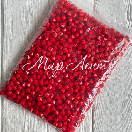 Намистина гранована кубовидна, 10 мм, червона, упаковка 500 г