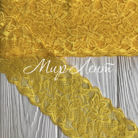 Кружево стрейчевое "Изабель", 8 см, темно-желтый, рулон 9 м
