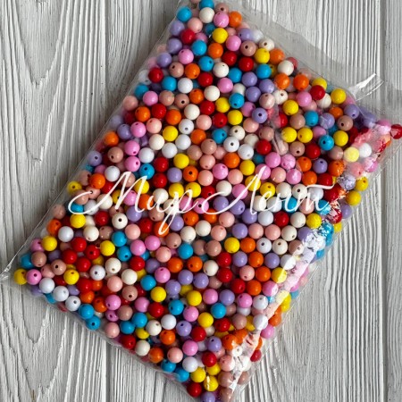 Бусина акрилова, 10 мм, кольоровий мікс, упаковка 500 г