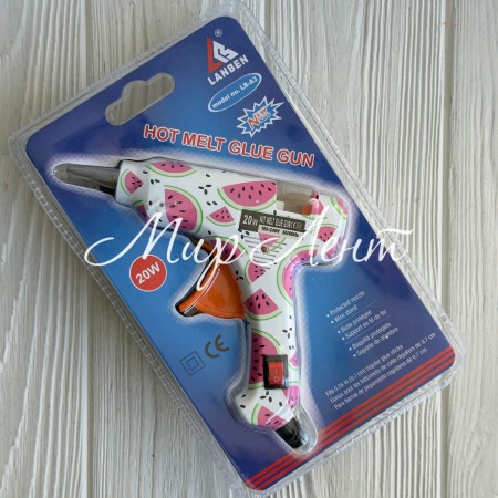 Клеевой термопистолет с выключателем с рисунком (Lanben), 20 W, под стержни 7 мм, белый с арбузиками, шт.