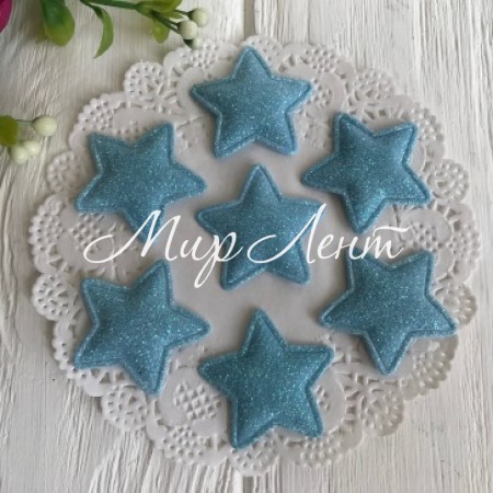 Аппликация/патч, звездочка (глиттер), 3,5 см, светло-бирюзовый, упаковка 25 шт.