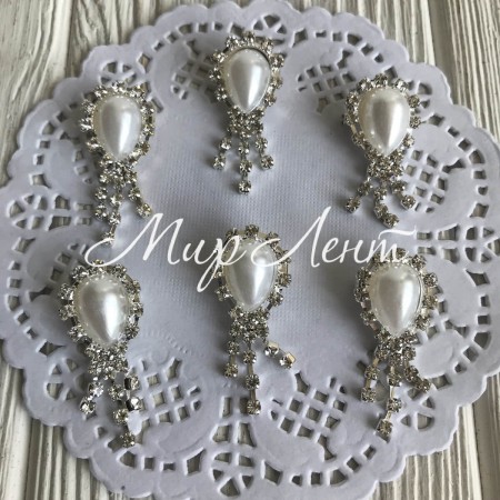 Серединка-брошка з камінцем, 17х35 мм, капля з висюльками, упаковка 12 шт.