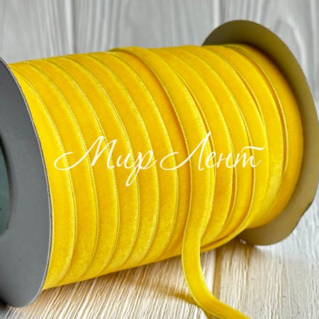Лента велюр, 0,6 см, желтый, рулон 45 м