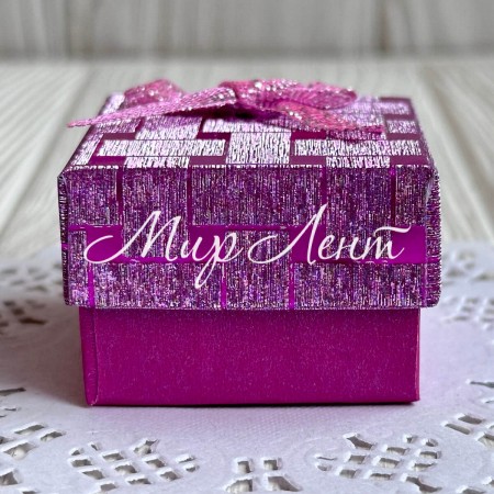 Коробочка для украшений квадратная, 4,5х4,5х3 см, малинова, узор с парчовым бантиком, 1 шт.