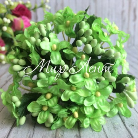 Сирень с тычинками, 2 см, салатовый, упаковка 144 шт. (12 пучков)