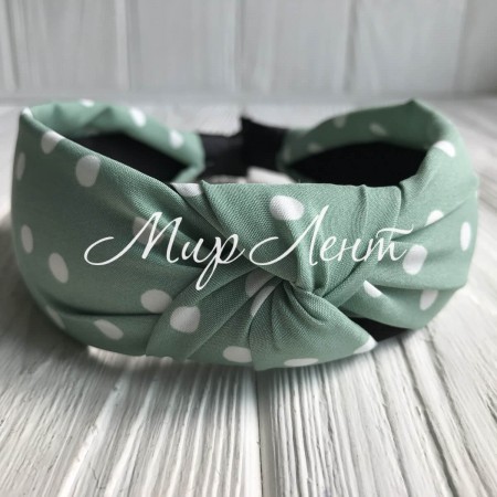 Обруч чалма тканевый в горох, 4 см, мятный, шт.