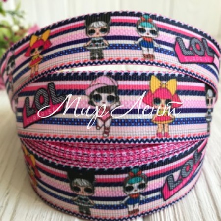 Репс 2,5 см Lol, черно-бело-красная полоса, рулон 23 м