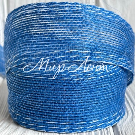 Лента мешковина леска (с белой ниткой), 4 см, синяя, рулон 9 м