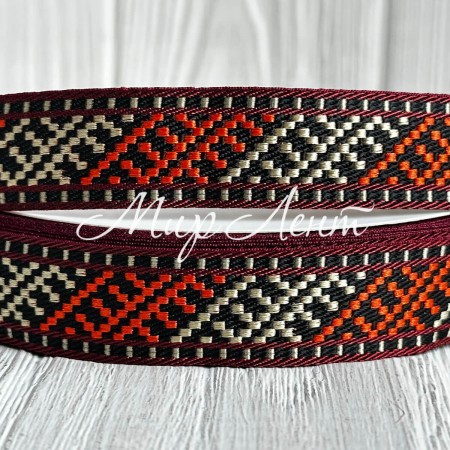 Лента с вышивкой (D19823), 2 см, коричнево-оранжево-бежевая, рулон 23 м