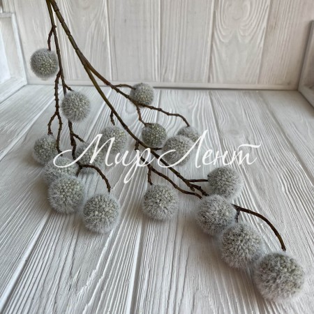 Ветка с пухнастыми шариками, 65 см, оливковый, шт. 